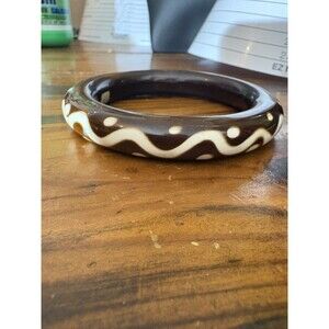 Vintage Beautiful Old Natural Agate Bangle Bracelet Brown Cream Made In India 8”